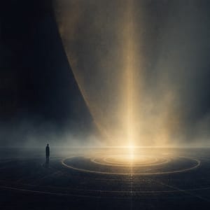 Una soglia luminosa e silenziosa che evoca il punto zero della Coscienza e il campo delle possibilità prima della forma.
