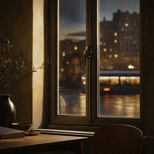 Una finestra con riflesso e luce esterna per rappresentare il rapporto tra coscienza e realtà.