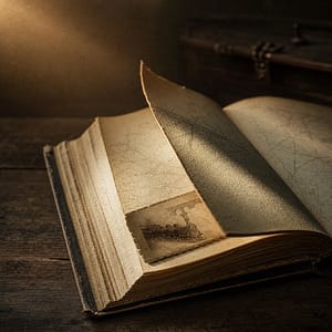 Un vecchio biglietto ferroviario tra le pagine di un libro come simbolo del tempo mentale e del passato che cambia significato nel presente