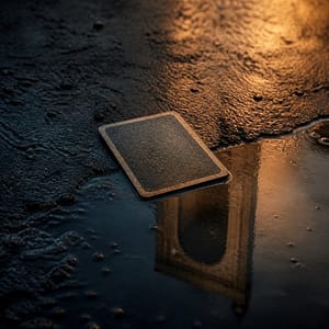 Carta da gioco bagnata sul marciapiede come simbolo di sincronicità nella vita quotidiana